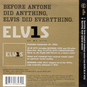 ELV1S Burning Love - 2 tracks - EU 2002 - BMG 74321 96823 2