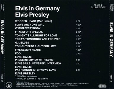 Elvis In Germany - Germany 1989 - Club Edition - BMG 18565 2 - Elvis Presley CD
