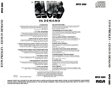 Elvis In Demand - Australia 1989 - BMG BPCD 5069 - Elvis Presley CD