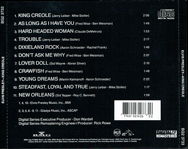 King Creole - Canada 1995 - Columbia House Music CD Club - BMG BG2 3733 - Elvis Presley CD
