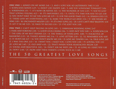 The 50 Greatest Love Songs - Taiwan 2002 - BMG 07863 68026-2   - Elvis Presley CD