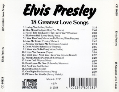 18 Greatest Love Songs - Germany 1988 - Take Off - Elvis Presley Various CDs
