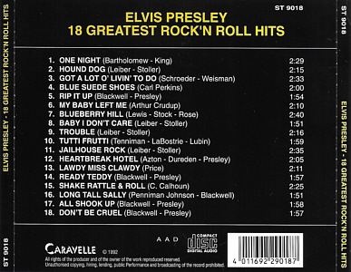 18 Greatest Rock 'n Roll Hits (Caravelle ST 9018) - Elvis Presley Various CDs