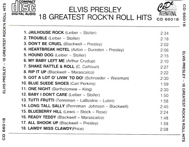 18 Greatest Rock 'n Roll Hits (CD International CD 66018) - Elvis Presley Various CDs