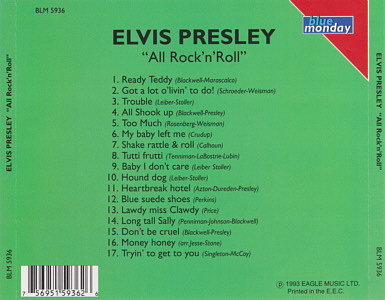 All Rock 'n' Roll (Blue Monday BLM 5936) 1993 - Elvis Presley Various CDs