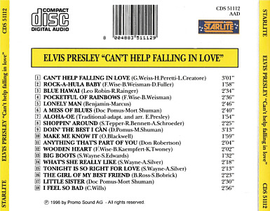 Can't Help Falling In Love (Starlite) - Elvis Presley Various CDs