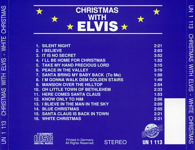 Christmas With Elvis (Universe UN 1 113) Germany 1992 - Elvis Presley Various CDs