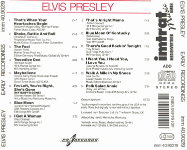 Early Recordings (Imtrat PR Records  imm 40.90219 - Germany 1994) - Elvis Presley Various CDs