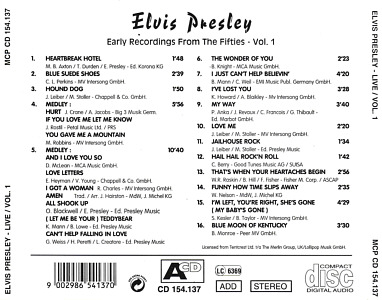 Early Recordings From The Fifties - Germany 1991 - Elvis Presley Various CDs