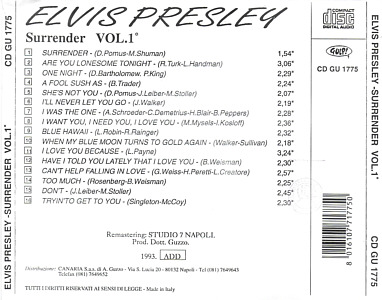 Elvis Presley Vol. 1  Surrender - Gulp 1993 - Elvis Presley Various CDs