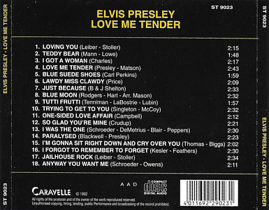 Love Me Tender - Caravelle 1992 - Elvis Presley Various CDs