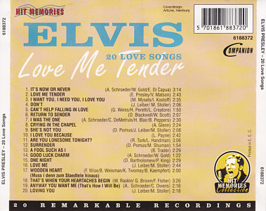 Love Me Tender - 20 Love Songs (Companion) - Elvis Presley Various CDs