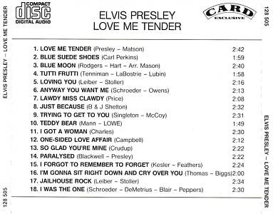 Love Me Tender - Card Exclusive - Elvis Presley Various CDs