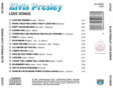 Love Songs (Lotus 1994) - Elvis Presley Various CDs