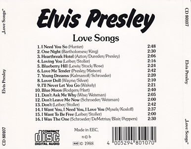 Love Songs (Take Off)- Elvis Presley Various CDs