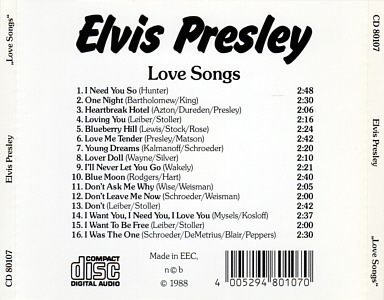 Love Songs (Take Off Germany) - Elvis Presley Various CDs