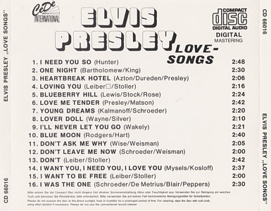 Love Songs (CeDE International)- Elvis Presley Various CDs