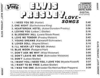 Love Songs (Vote CD 002007) - Elvis Presley Various CDs