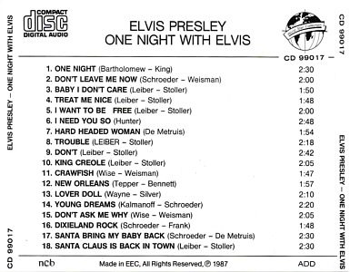 One Night With Elvis (World Star Collection CD 99017) - Elvis Presley Various CDs