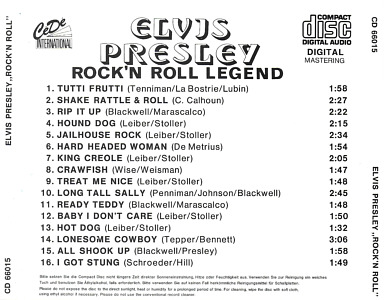 Rock 'N Roll Legend (CéDé International CD 66015 - 1986) - Elvis Presley Various CDs
