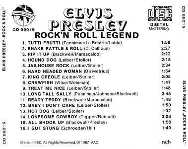 Rock 'N Roll Legend (World Star Collection CD 99015 - 1987) - Elvis Presley Various CDs