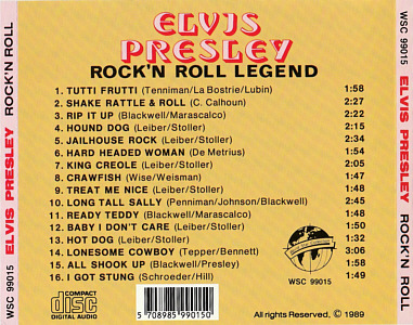 Rock 'N Roll Legend - World Star Collection WSC 99015 - Germany 1992 - Elvis Presley Various CDs