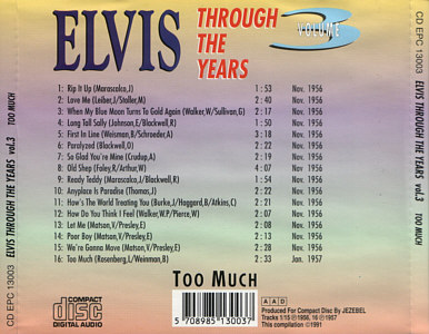 Through The Years Vol. 3  Too Much - Elvis Presley Various CDs
