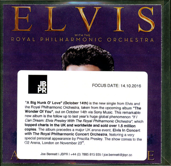 A Big Hunk O' Love - Elvis with  the Royal Philharmonic Orchestra - Elvis Presley Promo CD-R