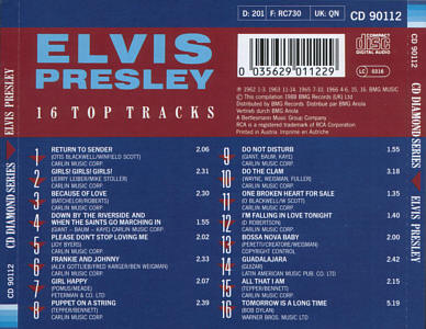16 Top Tracks (Diamond) - BMG CD 90112 - Australia 1988 - Elvis Presley CD