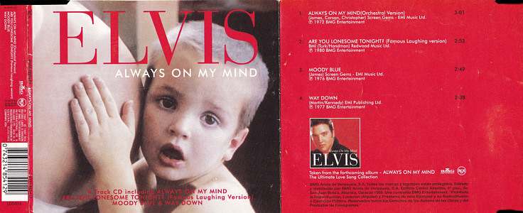 Alway On My Mind - 4 track promo CD - BMG 74321 48541 2 - Venezuela 1997 - Elvis Presley CD