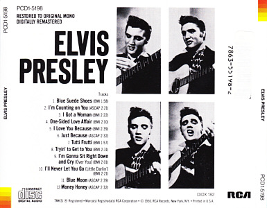 ELVIS PRESLEY - USA 9/1996 - BMG PCD1-5198 - Elvis Presley CD