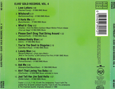 Elvis' Gold Records, Vol. 4 - Australia 1991 - BMG ND 83921 - Elvis Presley CD