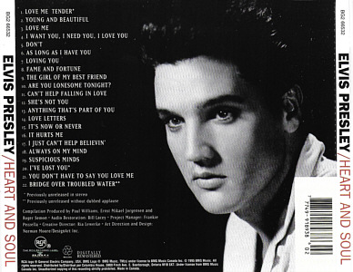 Heart & Soul - Canada 1995-  BMG Columbia (CRC) BG266532 - Elvis Presley CD