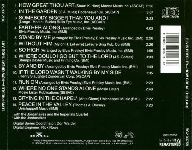 How Great Thou Art - USA 1999 -CRC - BMG BG2 03758 - Elvis Presley CD