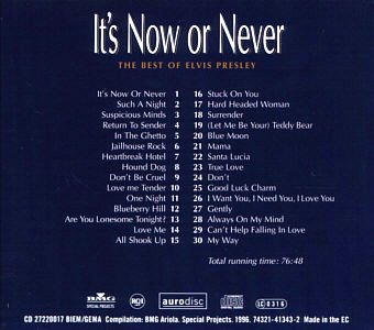 It's Now Or Never - 999.9 Gold Disc - EU(Germany) 1998 - BMG 74321 41343-2