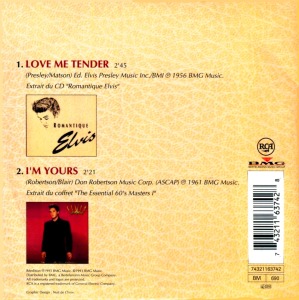 Love Me Tender (2 tracks) - France 1993 - BMG 74321163742