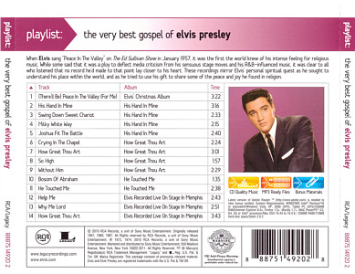 Playlist: The Very Best Gospel Of Elvis Presley - USA 2016 - Sony Legacy 88875149202  - Elvis Presley CD