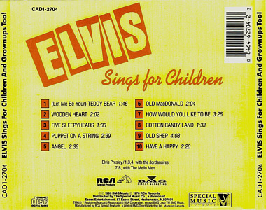 Elvis Sings For Children And Grownups Too! - Canada 1989 - BMG CAD1-2704