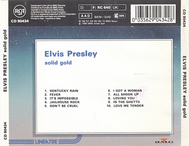 Solid Gold - Italy 1992 - BMG Lineatre CD 90434 - Elvis Presley CD