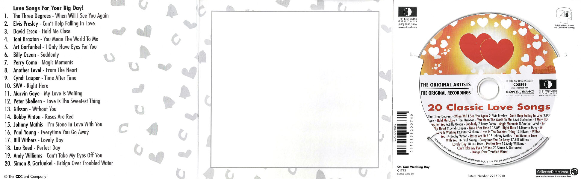 On Your Wedding Day - 20 Classic Love Songs - UK 2007 - Sony BMG&nbsp; / CD Card Company CD589S - Elvis Presley Various Artist CD