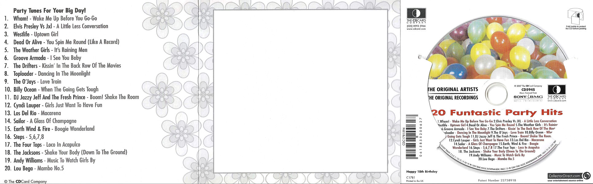 20 Funtastic Party Hits - Happy Birthday 18th  - UK 2007 - Sony BMG / CD Card Company CD594S - Elvis Presley Various Artist CD