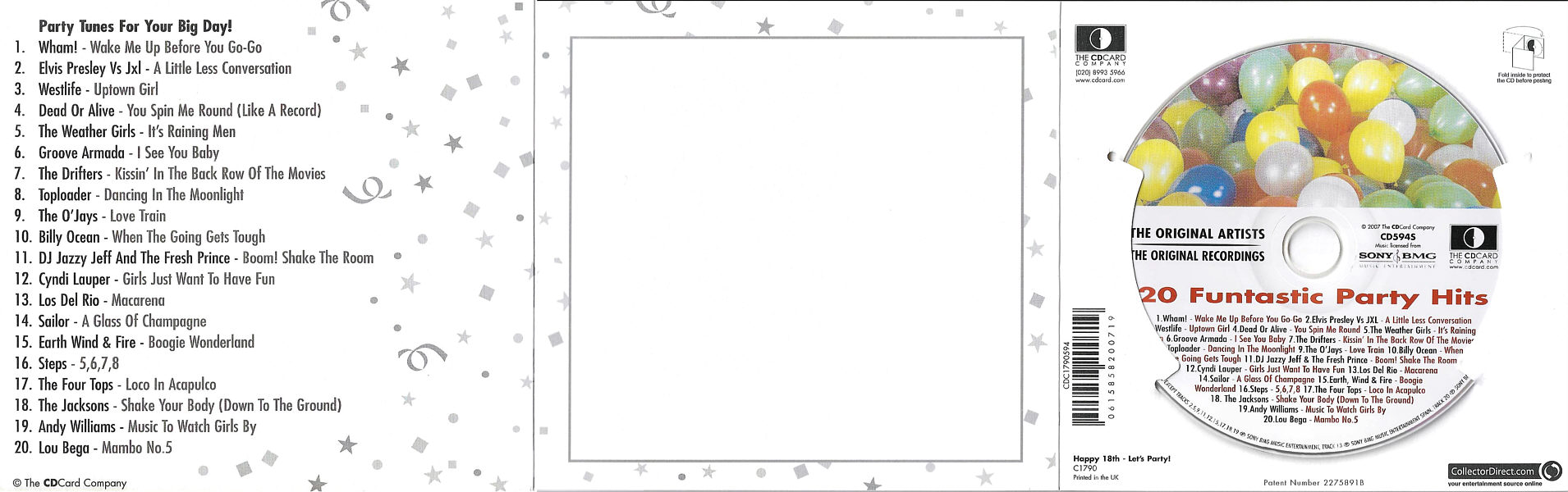 20 Funtastic Party Hits - Happy Birthday 18th  - UK 2007 - Sony BMG / CD Card Company CD594S - Elvis Presley Various Artist CD