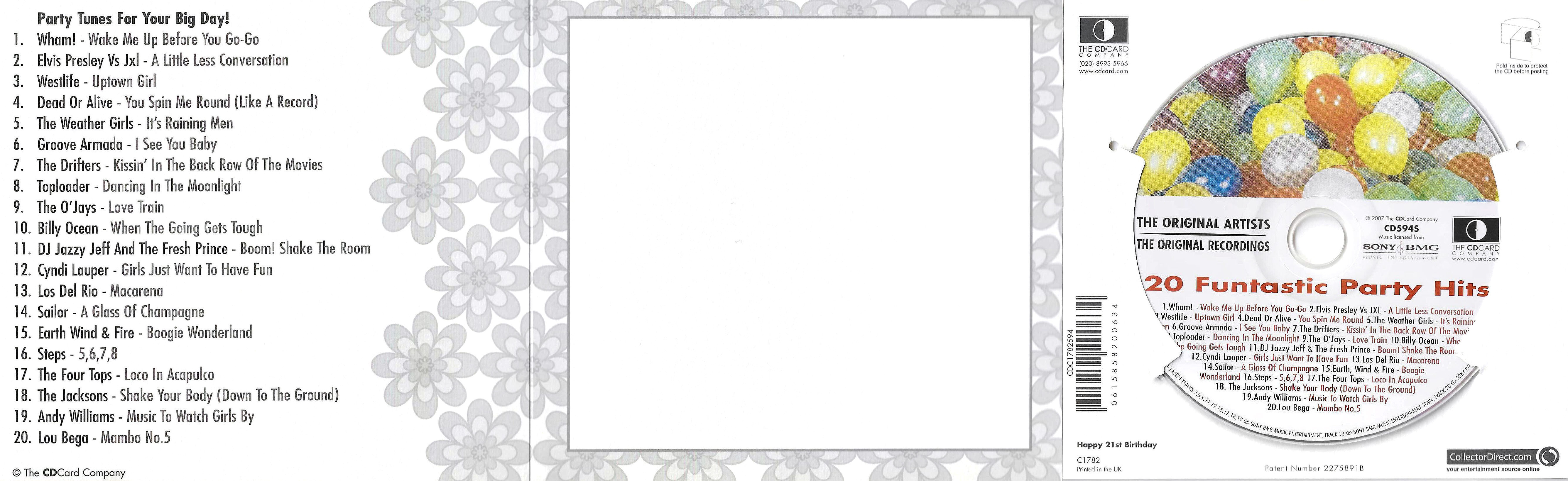 20 Funtastic Party Hits - Happy 21th - UK 2007 - Sony BMG / CD Card Company CD594S - Elvis Presley Various Artist CD