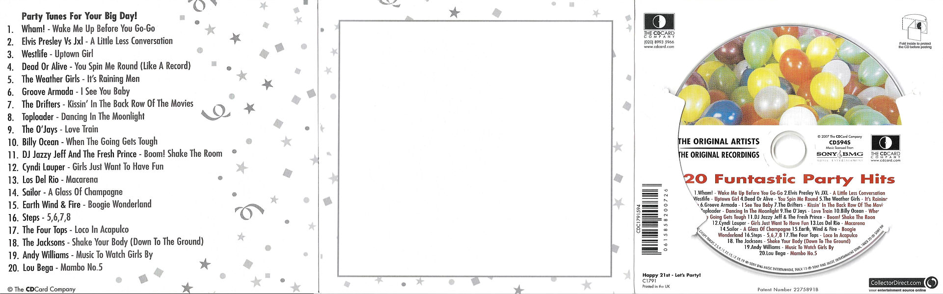 20 Funtastic Party Hits - Happy Birthday 21st ... Let's Party  - UK 2007 - Sony BMG / CD Card Company CD594S - Elvis Presley Various Artist CD