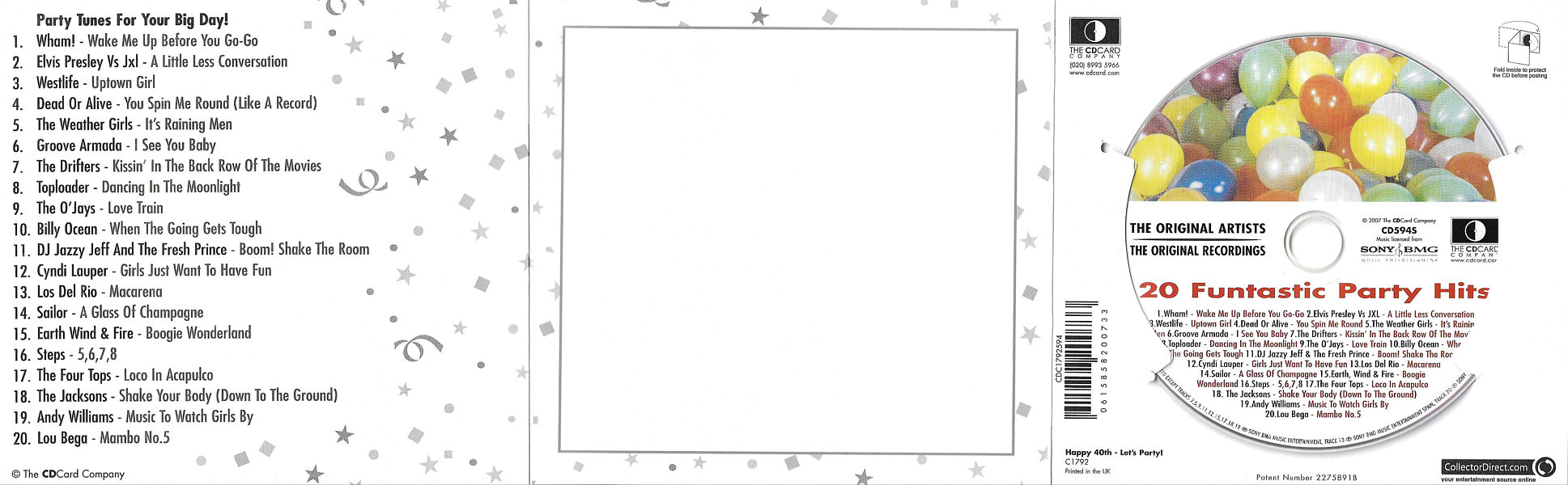 20 Funtastic Party Hits - Happy Birthday 40th ... Let's Party&nbsp; - UK 2007 - Sony BMG / CD Card Company CD594S - Elvis Presley Various Artist CD