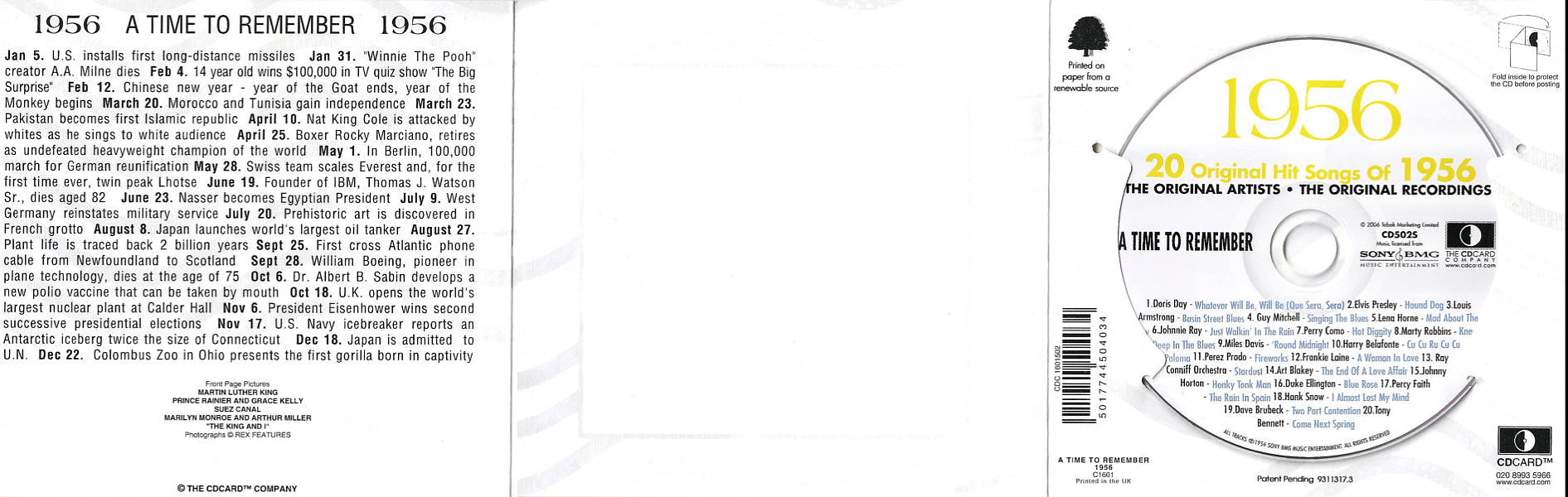 A Time To Remember - The Classic Years 1956 - UK 2006 - Sony / BMG Music Entertainment / CD Card Company CD502S - Elvis Presley Various Artist CD