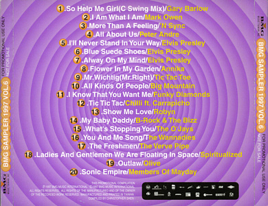 BMG Sampler 1997 Vol. 6  - Taiwan 1997 - BMG - Elvis Presley Various Artists CD