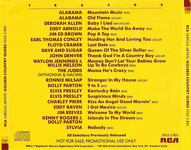 Golden Country Oldiesr - USA 1987 - RCA Victor 5962-2RDJ - Elvis Presley Varous Artist CD