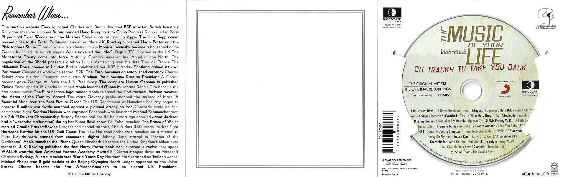 Happy 18th - The Music Of Your Life 1995-2008- UK 2011 - Sony Music  / CD Card Company CD605 - Elvis Presley Various Artist CD