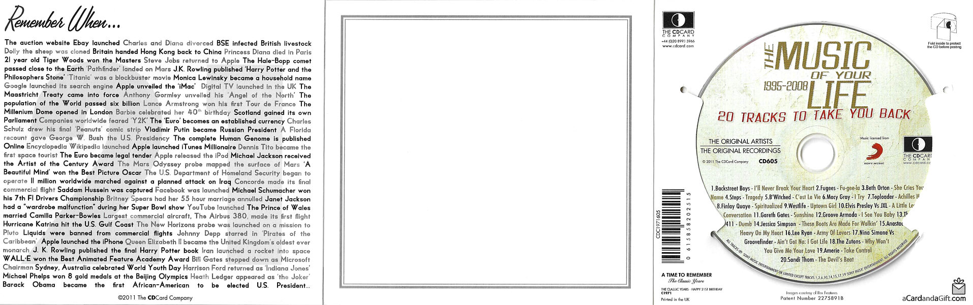 Happy 21th - The Music Of Your Life 1995-2008- UK 2011 - Sony Music  / CD Card Company CD605 - Elvis Presley Various Artist CD